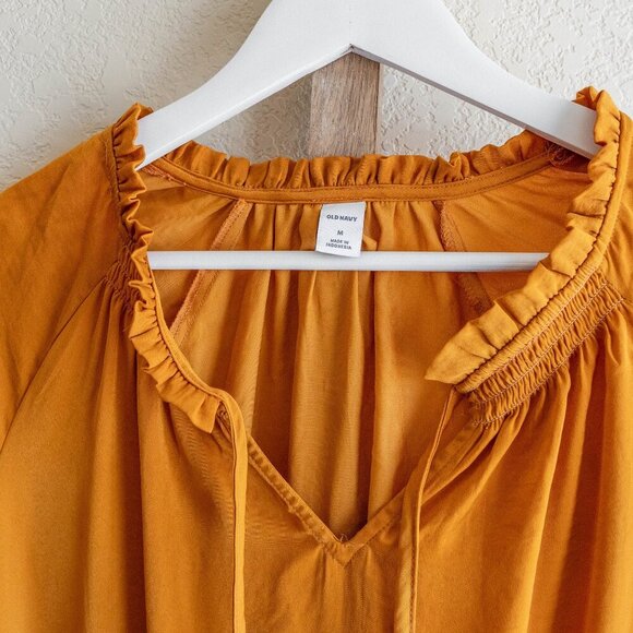 Old Navy 2 Pc Dress & Slip Set Sz M Golden Long Sleeve Satin Poet Sleeve Boho - Picture 3 of 8